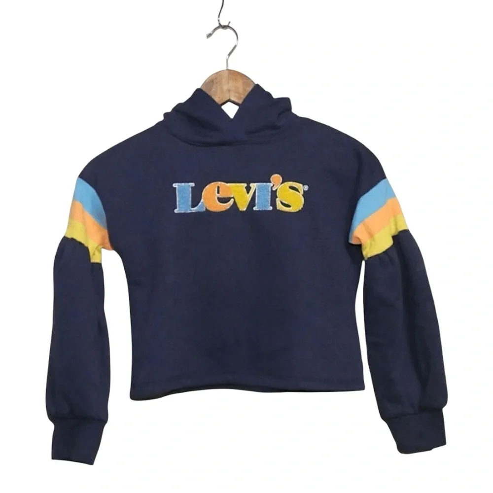Levi’s Colorblock Sleeve Logo Hoodie Kids S 8-10 Retro Y2K Cropped Pullover